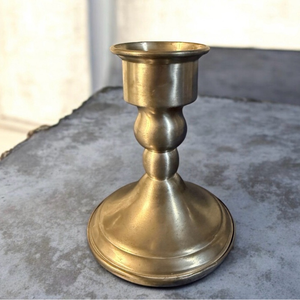 Vintage 5" Web Silver Pewter Weighted Candlestick Holder Colonial Candle